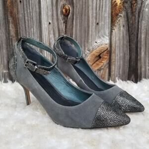 Pointed Toe Heels Size 9.5 W Wide Hal Rubenstein Gray Suede Leather Metallic Cap